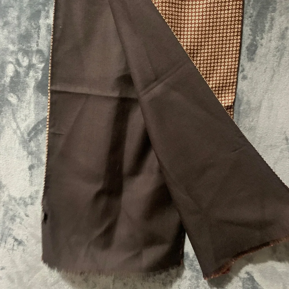 Scarf Mens Silk Wool Double Sided Brown Geometric Medallion Italy Quiet Luxury